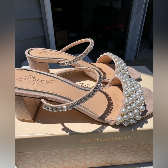 Jewel Badgley Mischka Orsen Embellished Slide Sandal Heel, 7.5 (rose gold/nude) - Picture 7 of 9